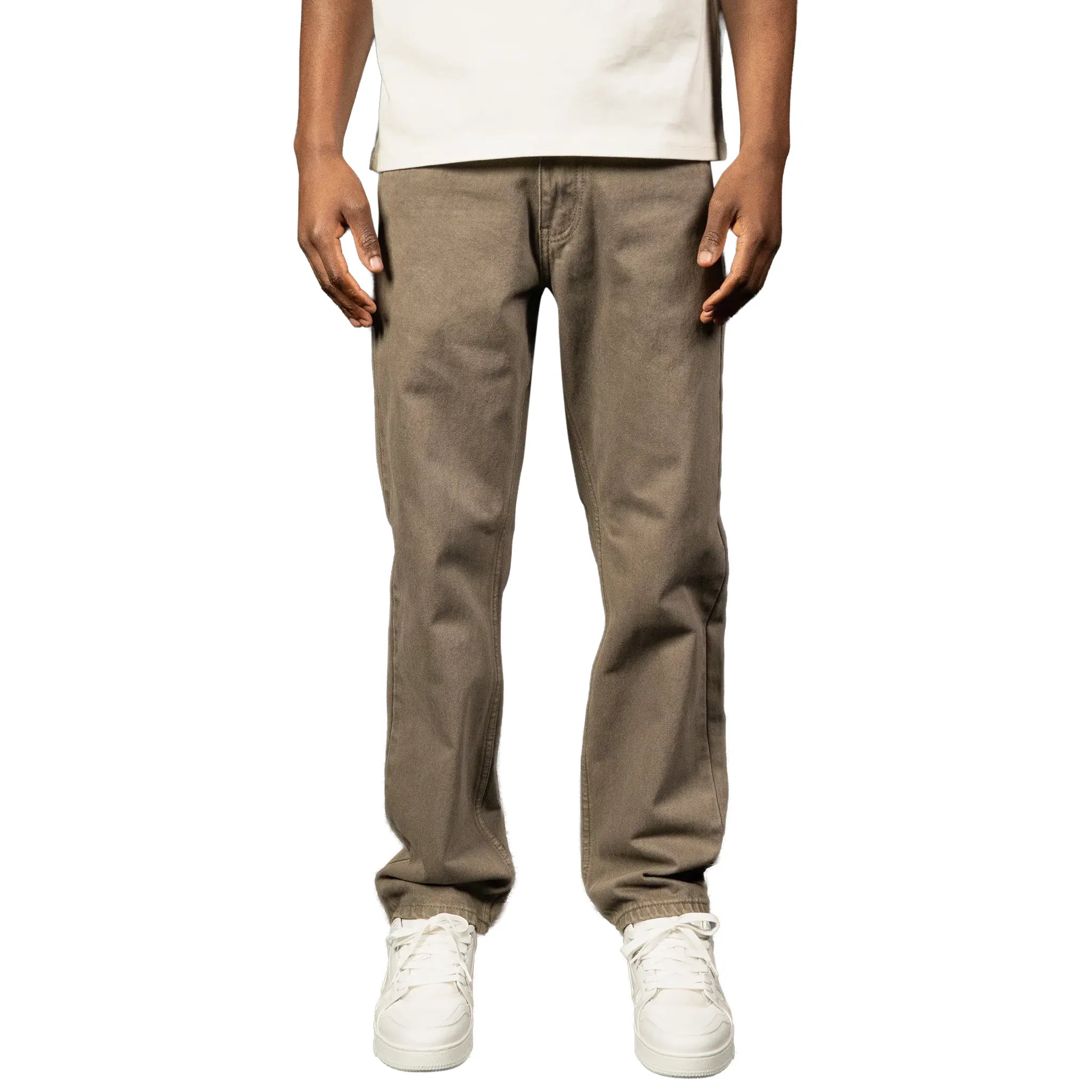 Front View of SIARR Essentials Straight Leg Jeans Washed Brown